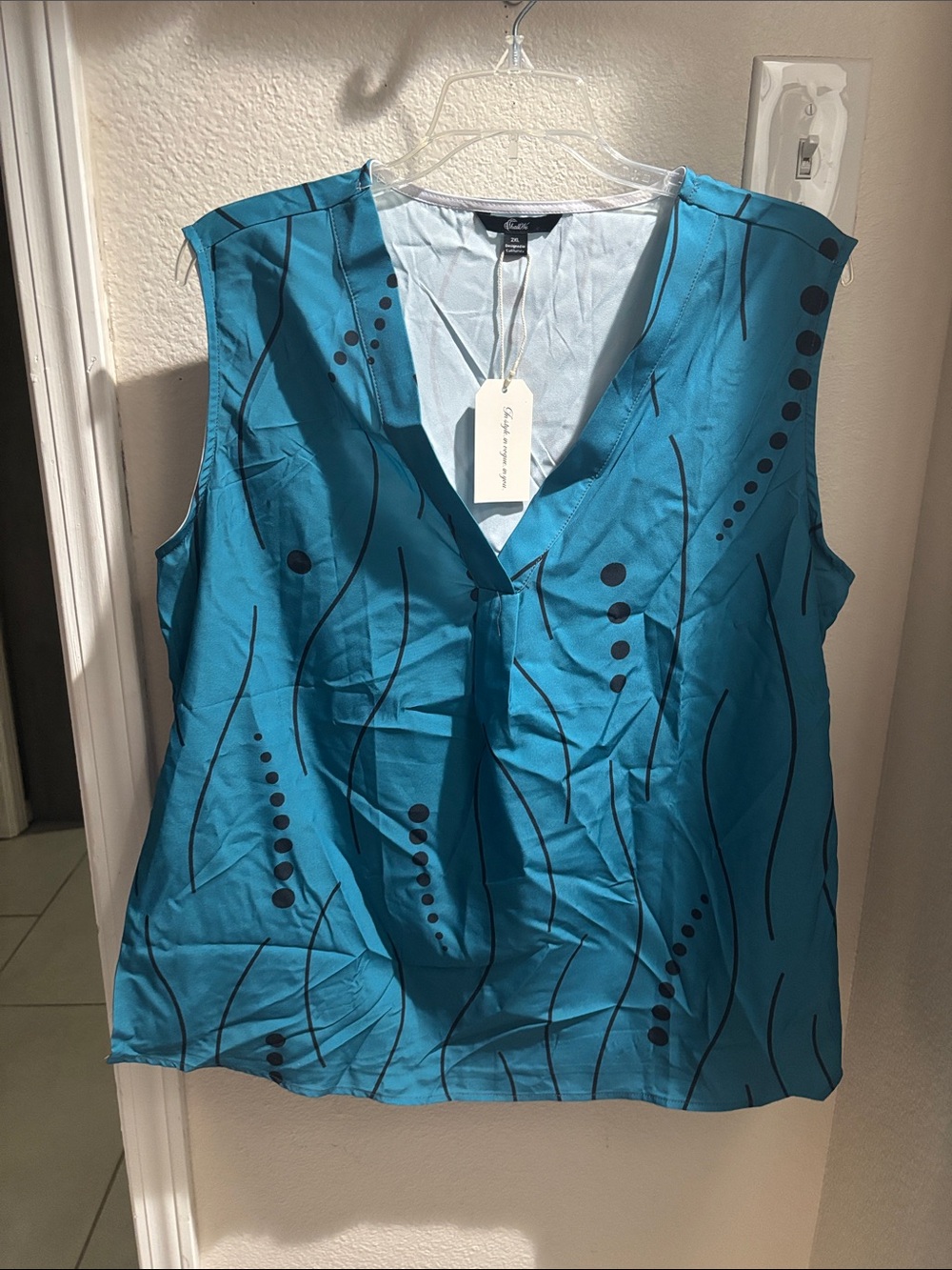 Shall We Sleeveless Teal V-Neck Printed Top XL NWT
